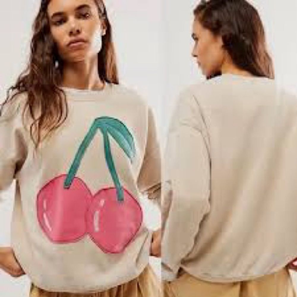 Free People x Tricia Fix Cherry Print Fruit Distressed Sweatshirt